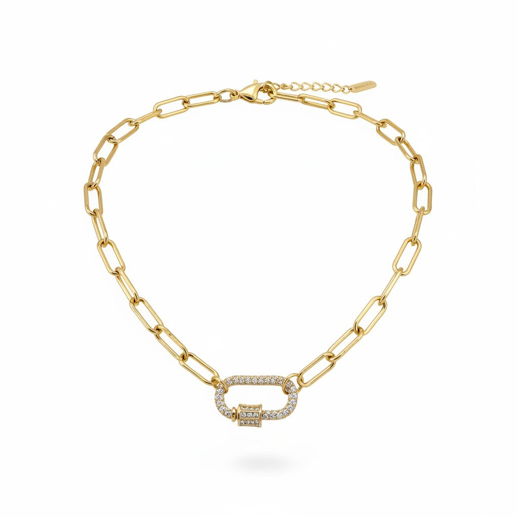 Pavé Carabiner Paperclip Necklace
