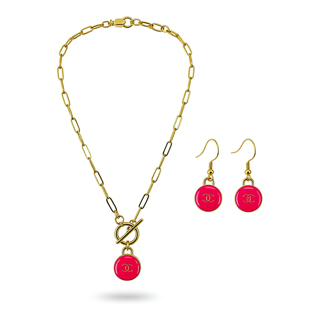 Hot Pink Toggle Necklace & Earring Set