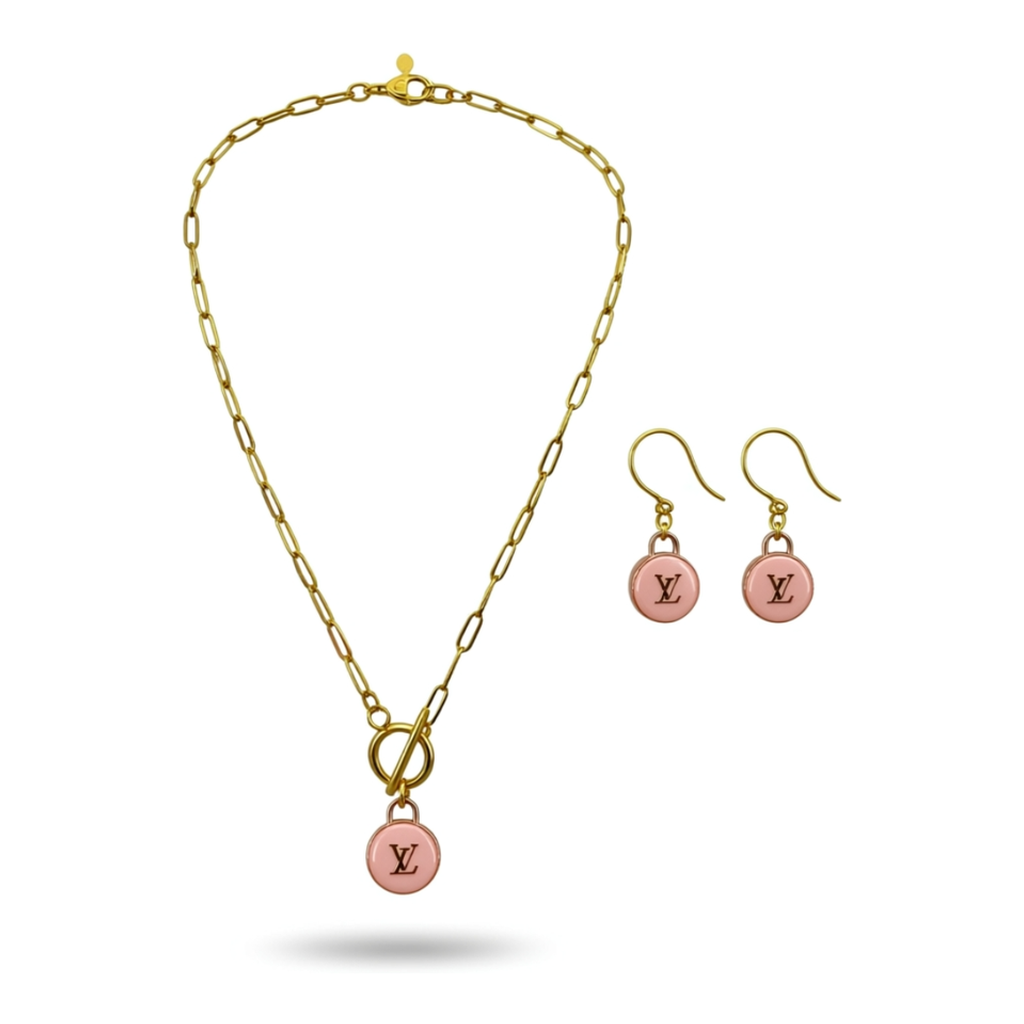 Blush Monogram Toggle Necklace & Earring Set
