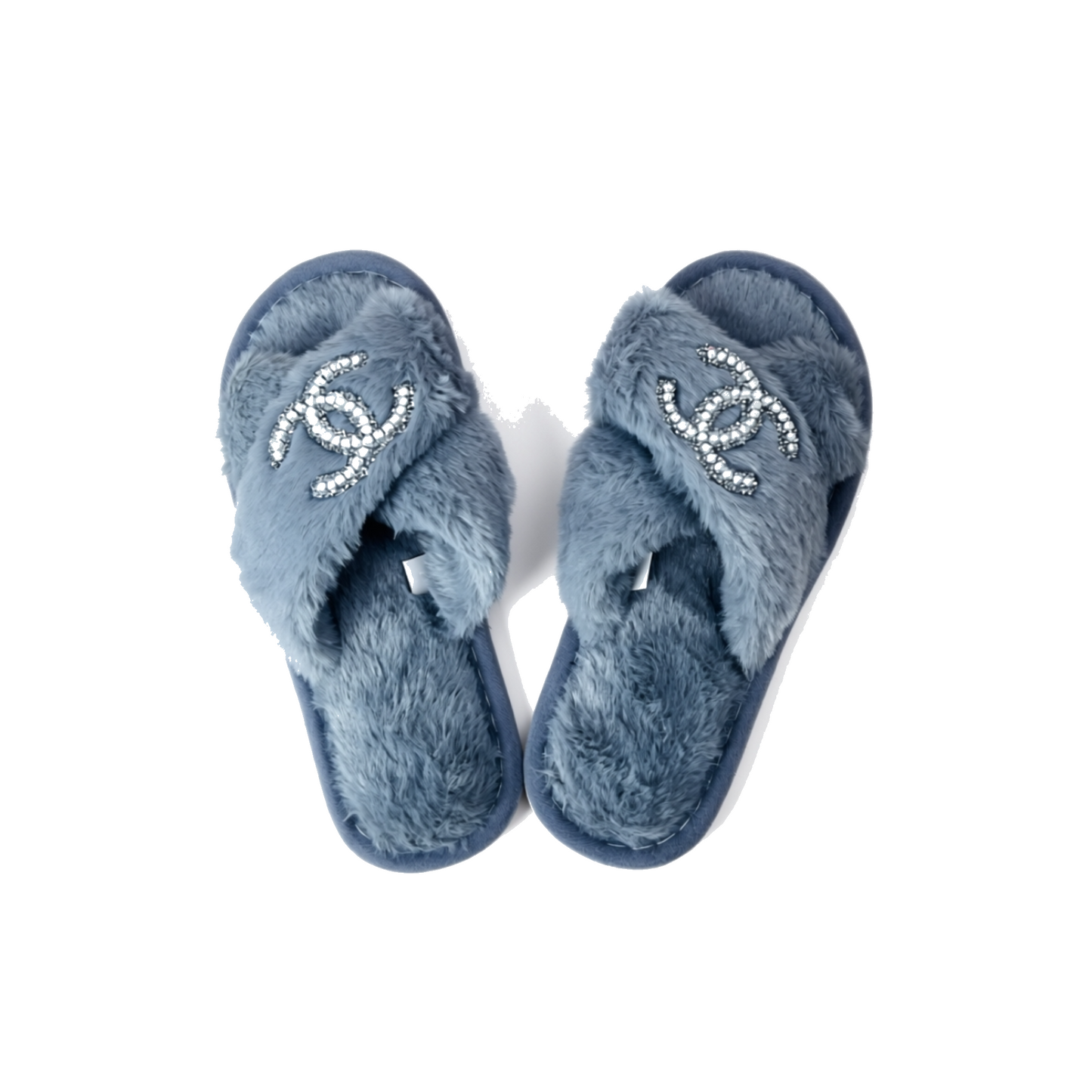 Gray & Pearl Bling Faux Fur Slippers