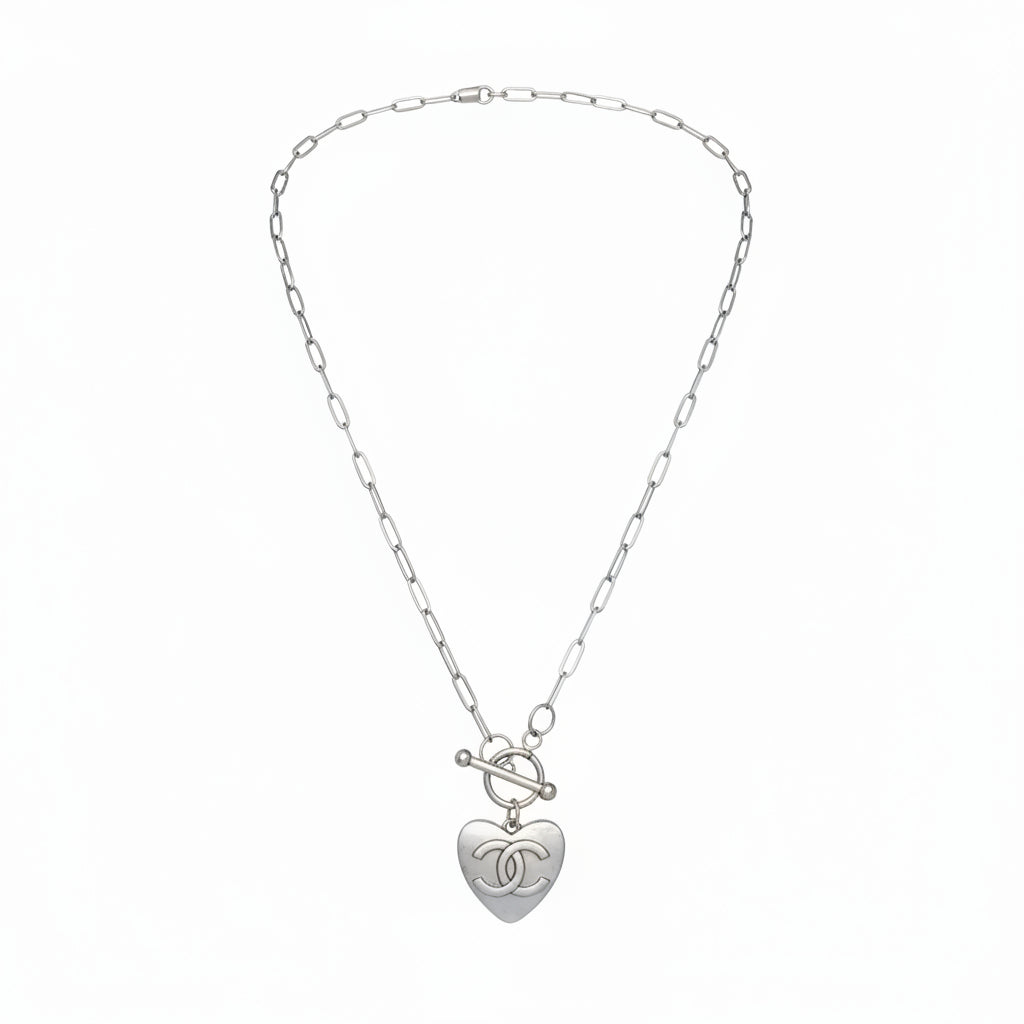 Silver Heart Toggle Paperclip Necklace