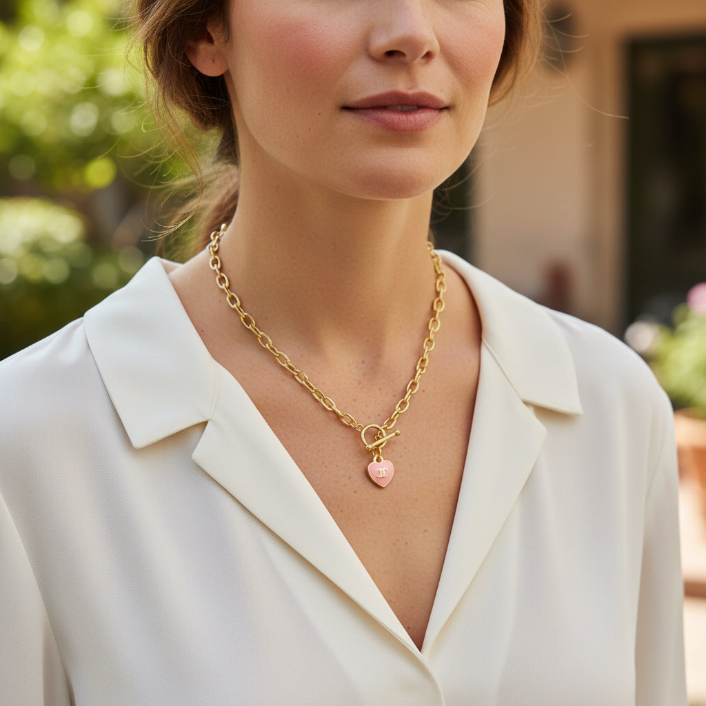 Blush Heart Toggle Link Necklace