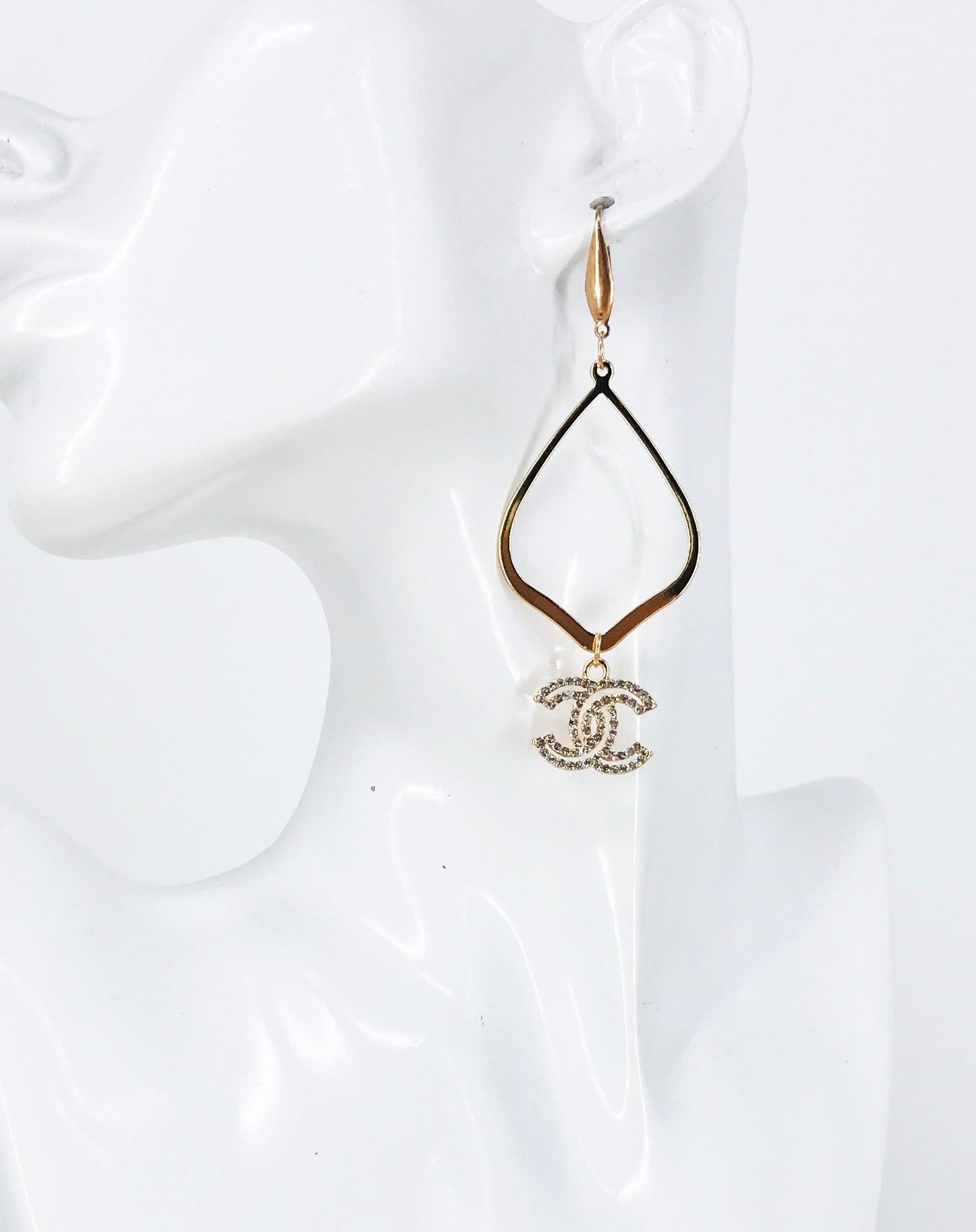 Pavé Double-C Charm Open Teardrop Drop Earrings