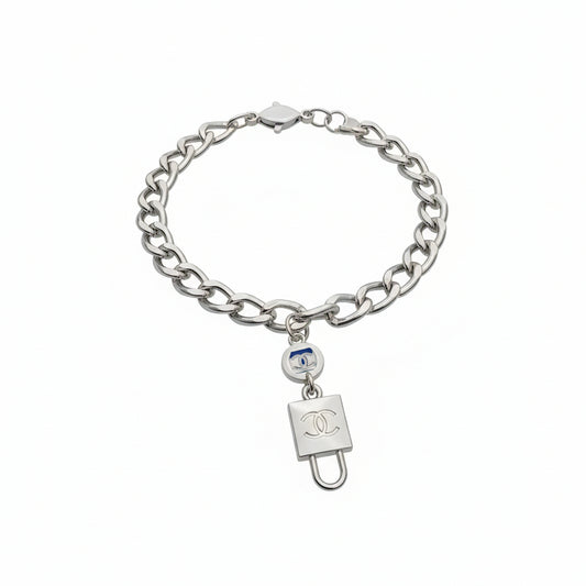 Silver Link Lock & Key Charm Bracelet