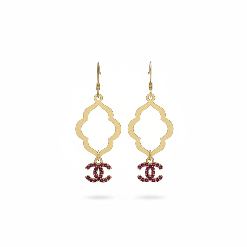 Hot Pink Sparkle Quatrefoil Drop Earrings
