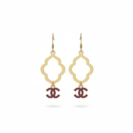 Hot Pink Sparkle Quatrefoil Drop Earrings