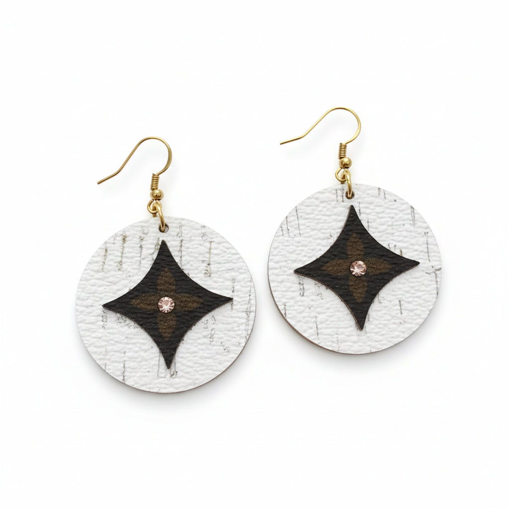 Golden Shadow Inlay Disc Leather Earrings