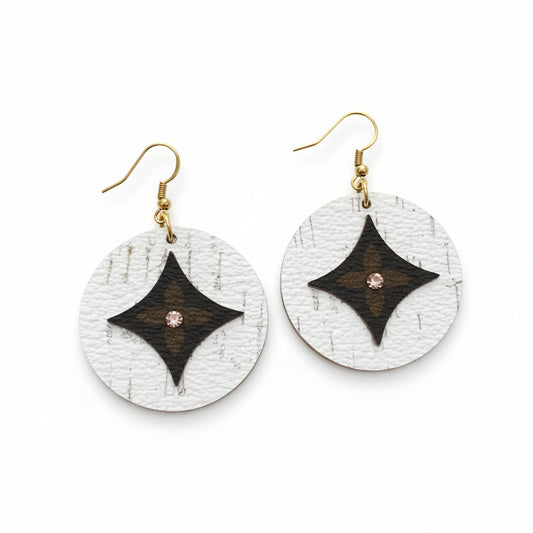 Golden Shadow Inlay Disc Leather Earrings