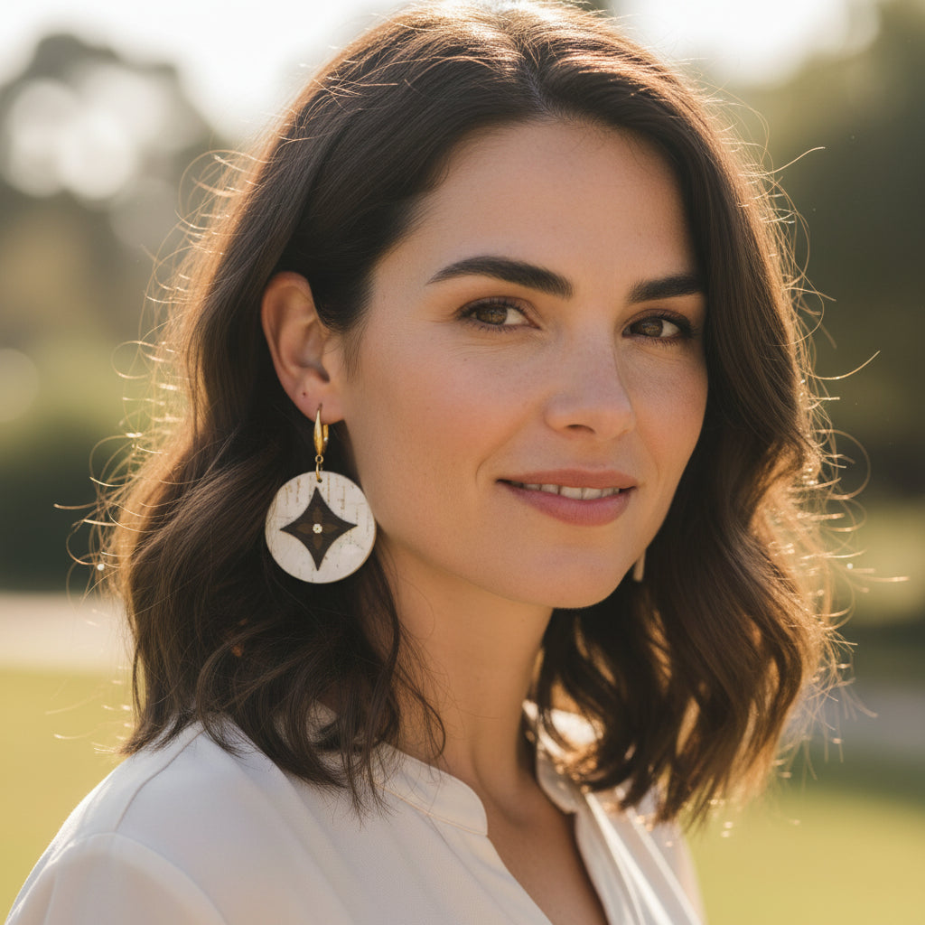 Golden Shadow Inlay Disc Leather Earrings