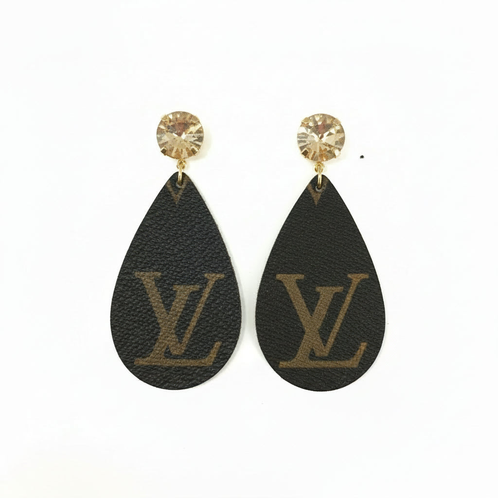Golden Shadow Crystal Teardrop Leather Earrings