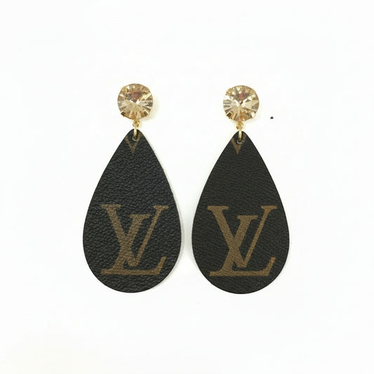 Golden Shadow Crystal Teardrop Leather Earrings