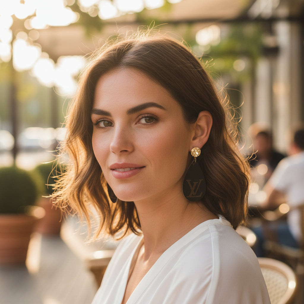 Golden Shadow Crystal Teardrop Leather Earrings