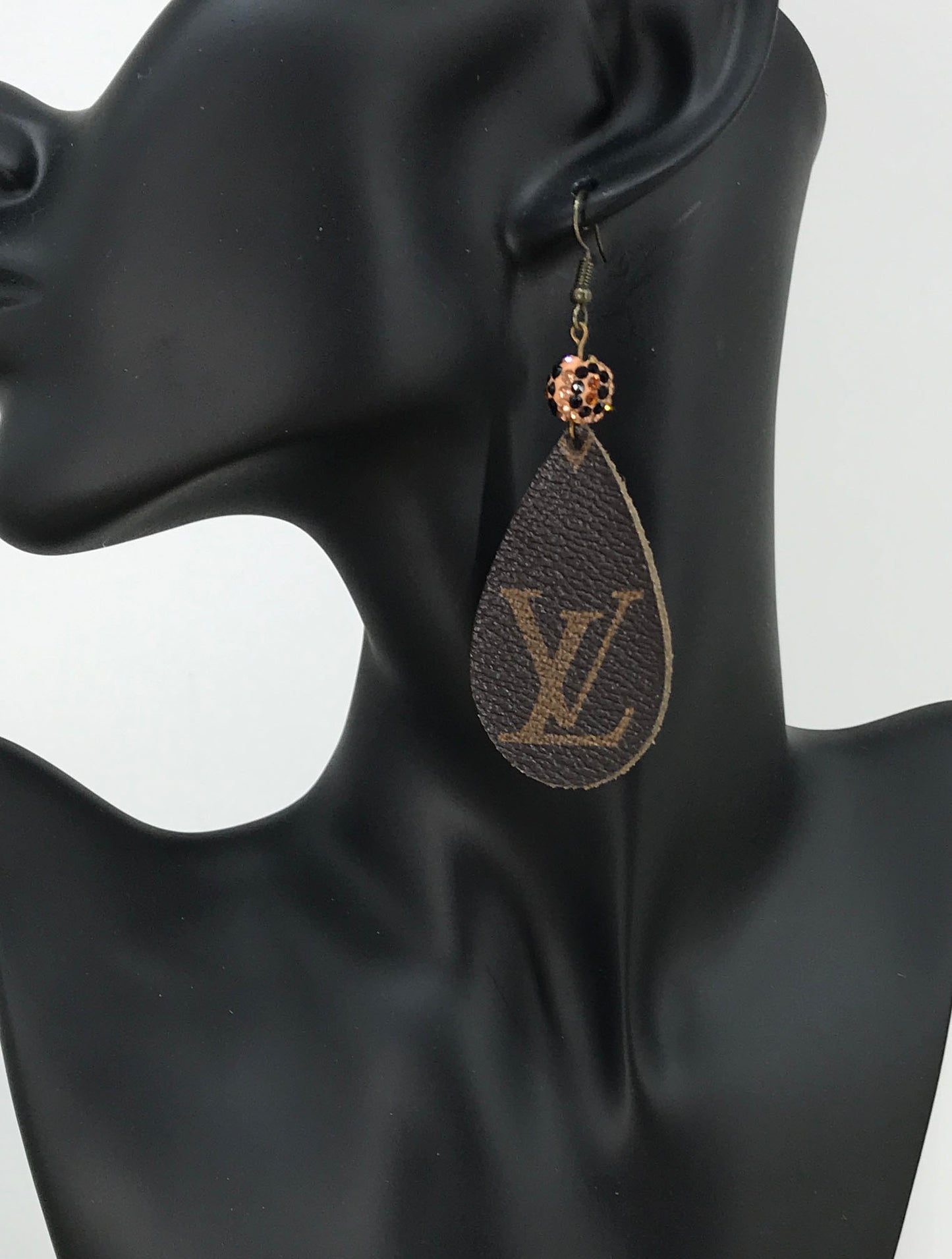 Leopard Spark Bead Leather Teardrop Earrings