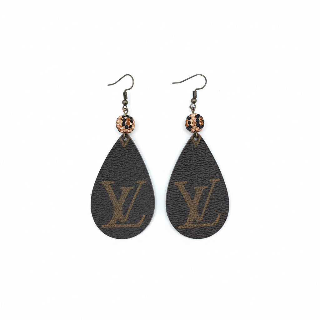 Leopard Spark Bead Leather Teardrop Earrings