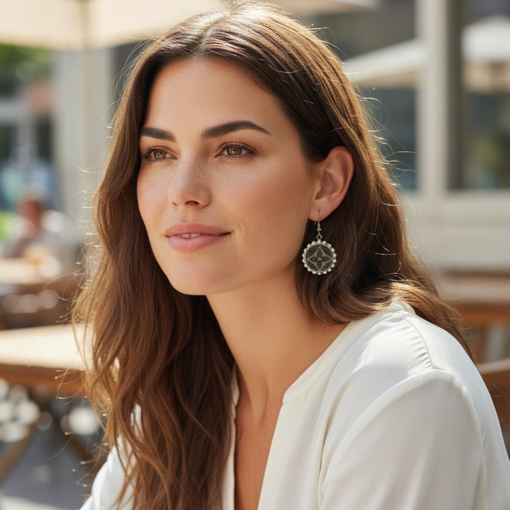 Mini Rhinestone Medallion Drop Earrings