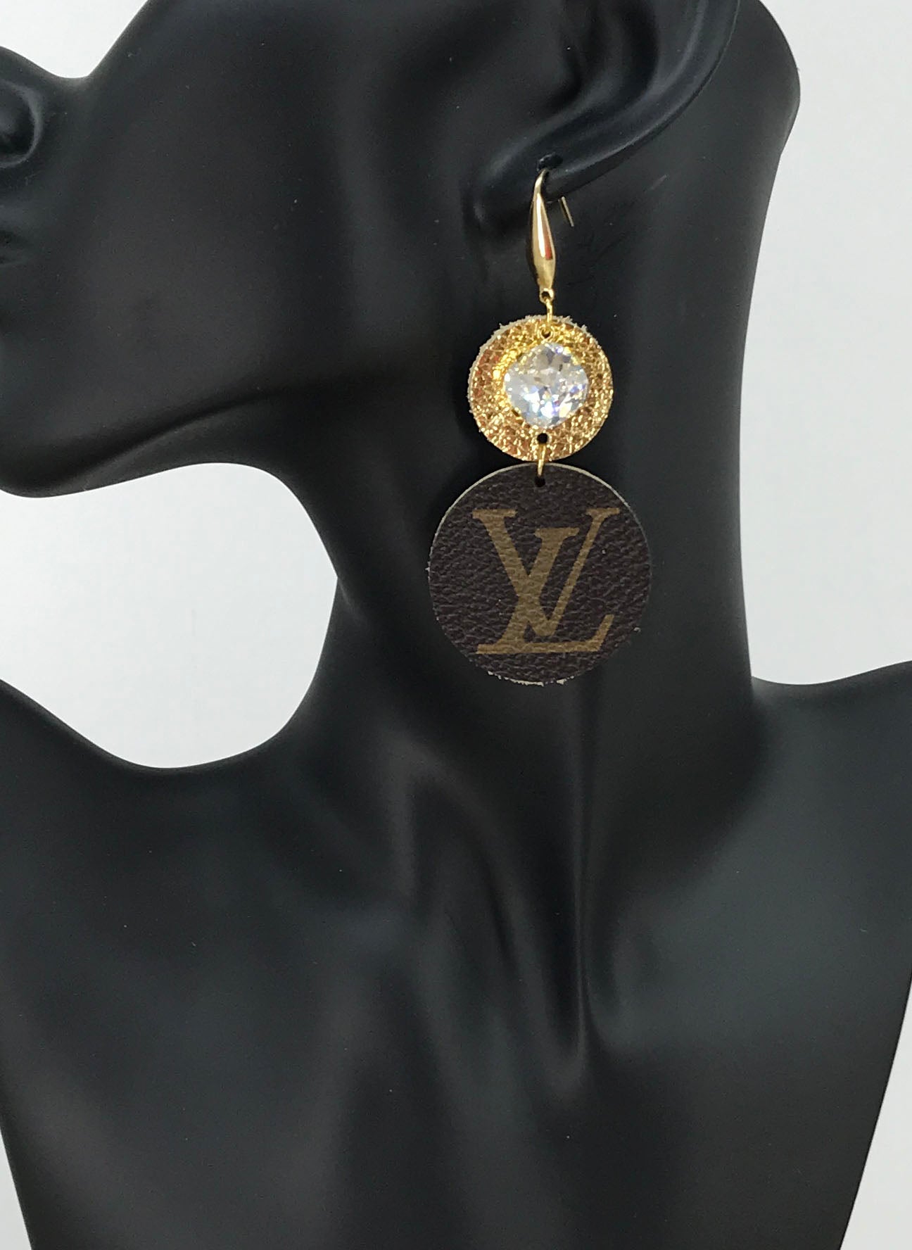 Golden Crystal & Leather Double Drop Earrings