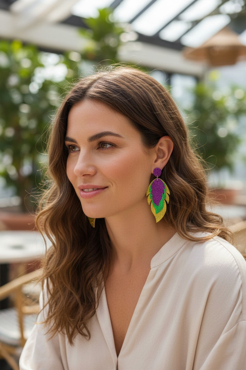 Mardi Gras Themed Fine Glitter Earrings - E19-3781