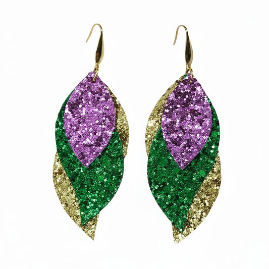 Mardi Gras Layered Glitter Earrings