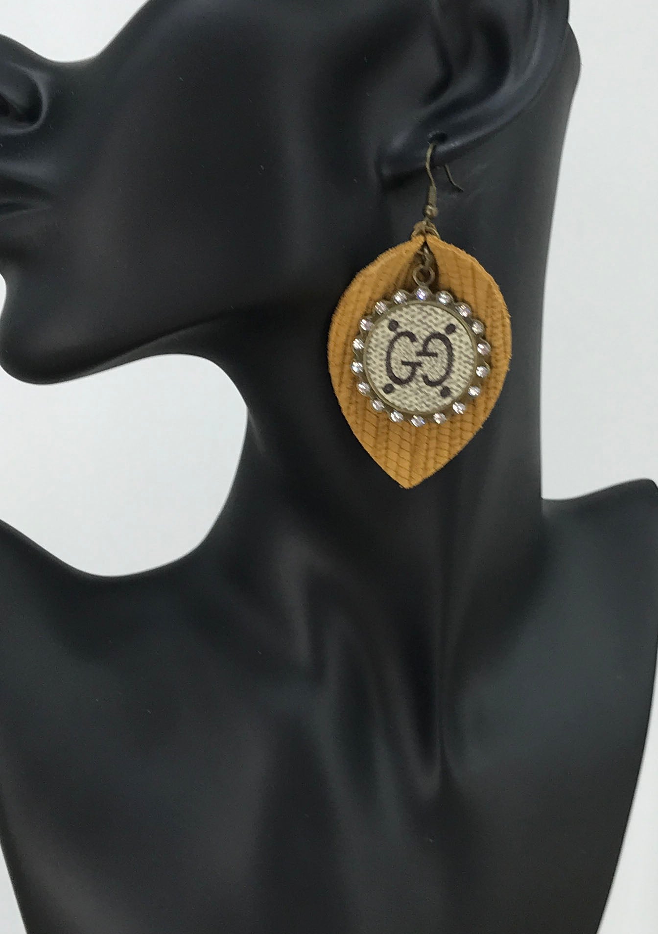 Rhinestone Medallion Mustard Leaf Drop Earrings