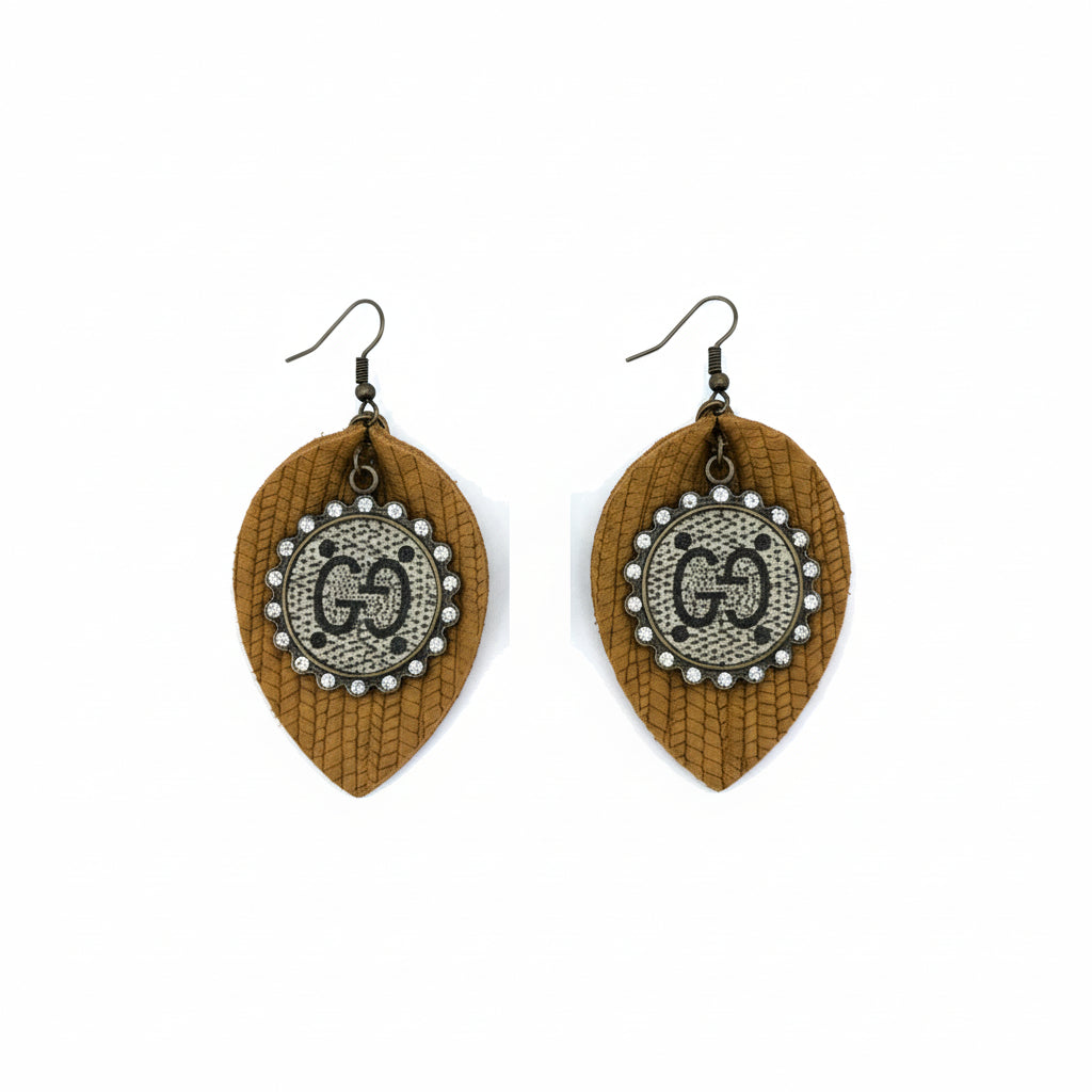 Rhinestone Medallion Mustard Leaf Drop Earrings