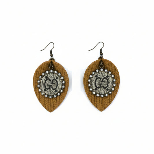 Rhinestone Medallion Mustard Leaf Drop Earrings