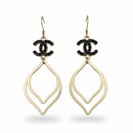 Noir Sparkle Layered Leaf Drop Earrings
