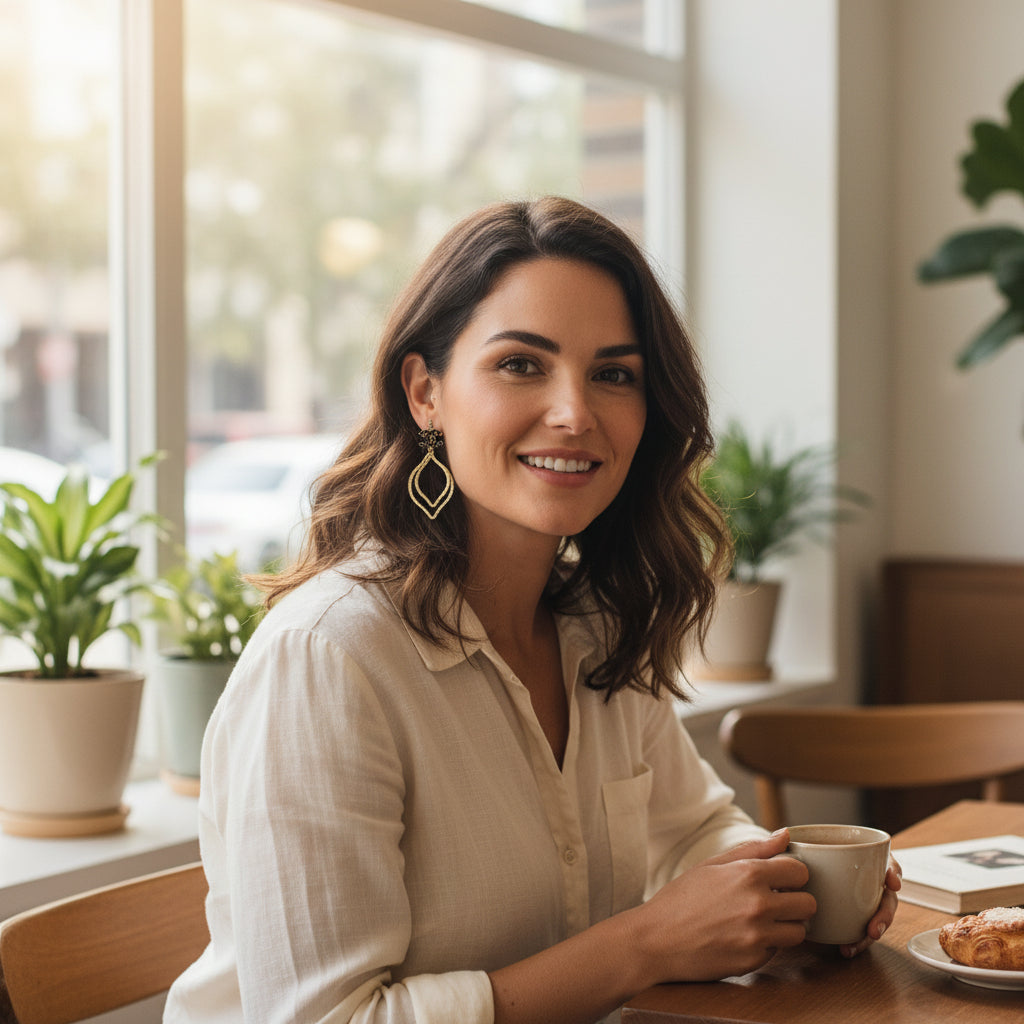 Noir Sparkle Layered Leaf Drop Earrings