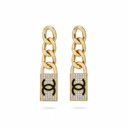 Pave Lock Chain Drop Earrings