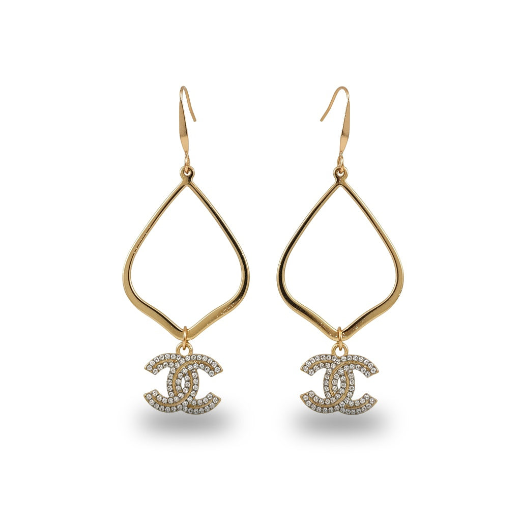 Pavé Double-C Charm Open Teardrop Drop Earrings