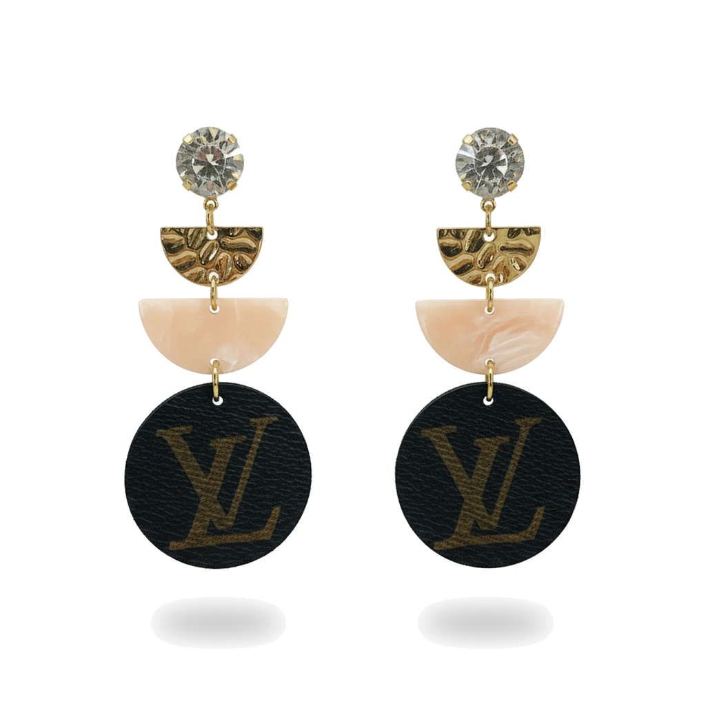 Marble Moon & Leather Statement Drop Earrings