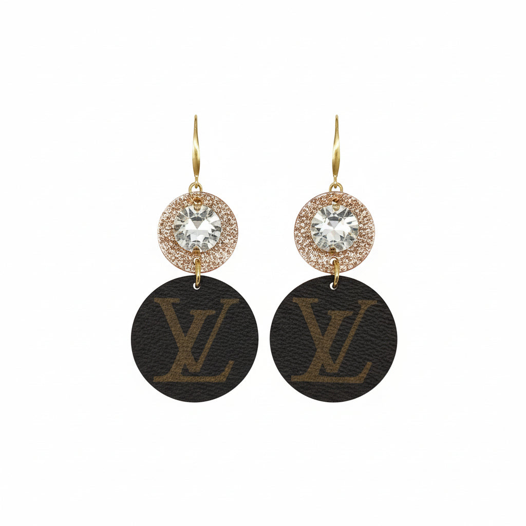 Rose Gold Crystal & Leather Double Drop Earrings
