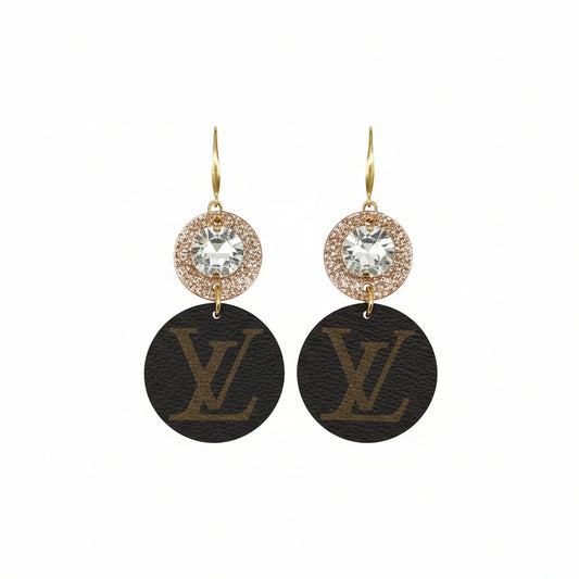 Rose Gold Crystal & Leather Double Drop Earrings