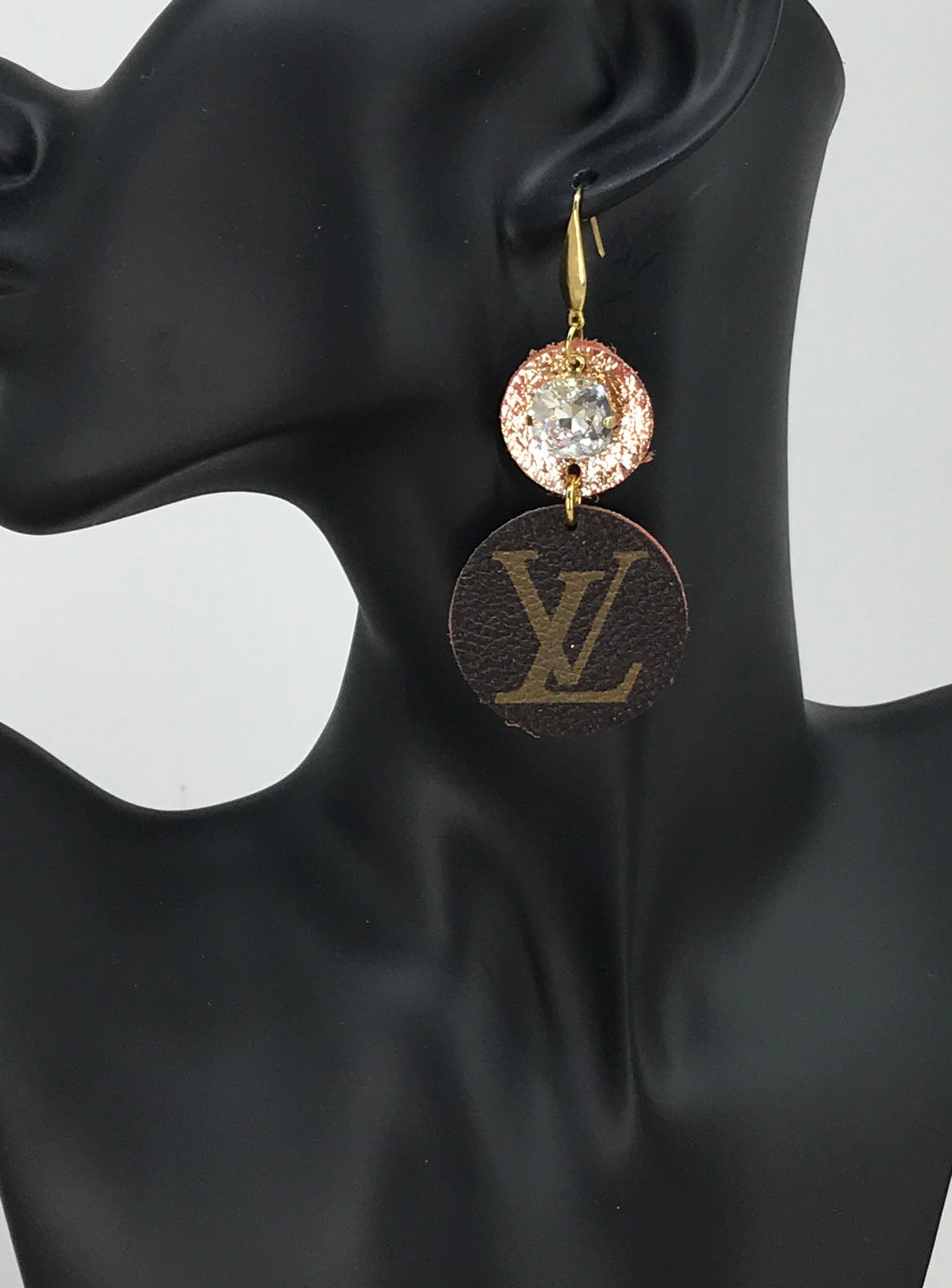 Rose Gold Crystal & Leather Double Drop Earrings
