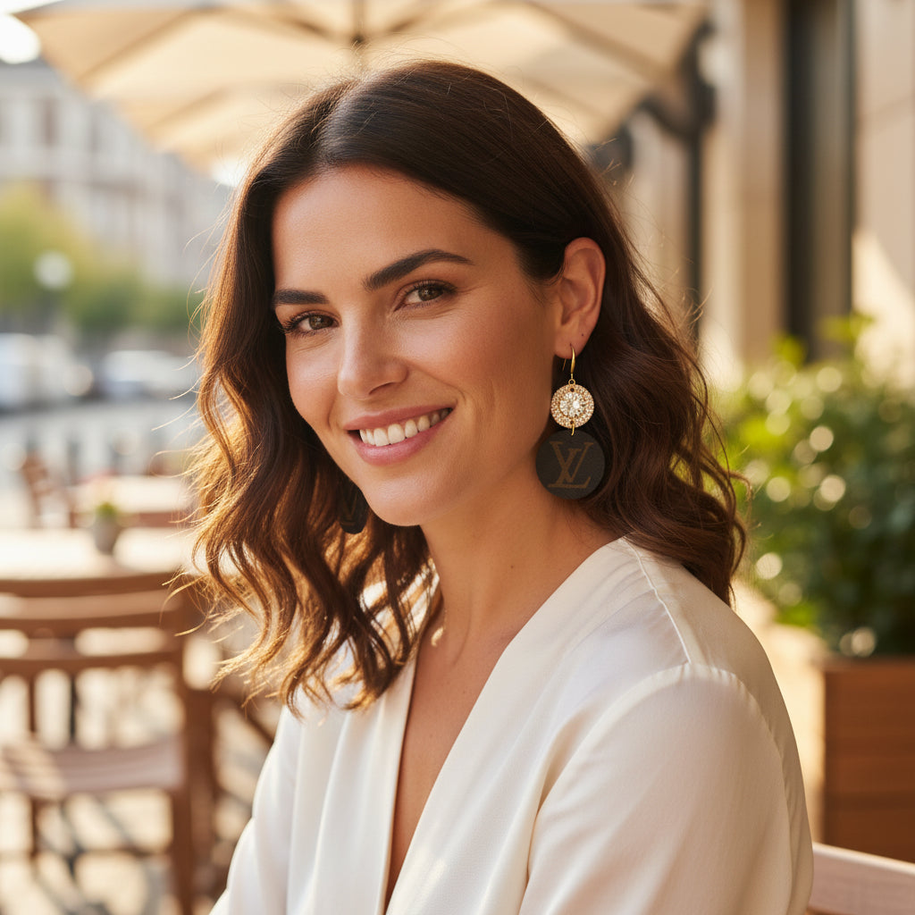 Rose Gold Crystal & Leather Double Drop Earrings
