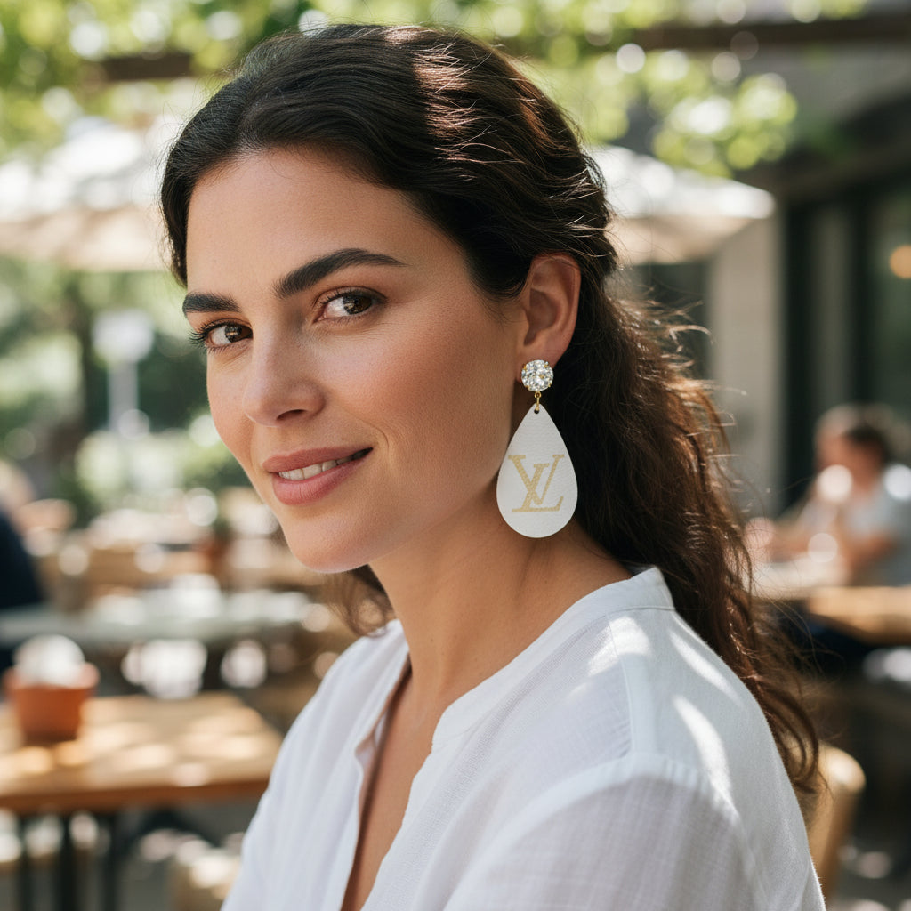 Snow Glow Crystal Teardrop Leather Earrings