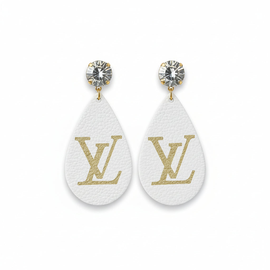 Snow Glow Crystal Teardrop Leather Earrings