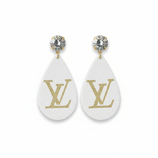Snow Glow Crystal Teardrop Leather Earrings