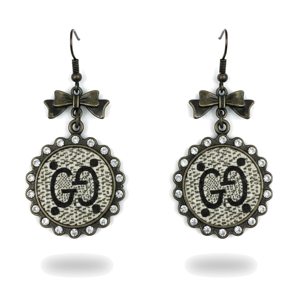 Bow Top Rhinestone Medallion Drop Earrings