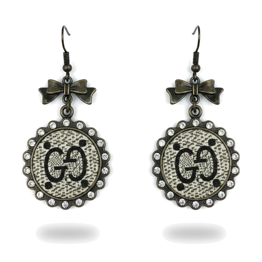 Bow Top Rhinestone Medallion Drop Earrings