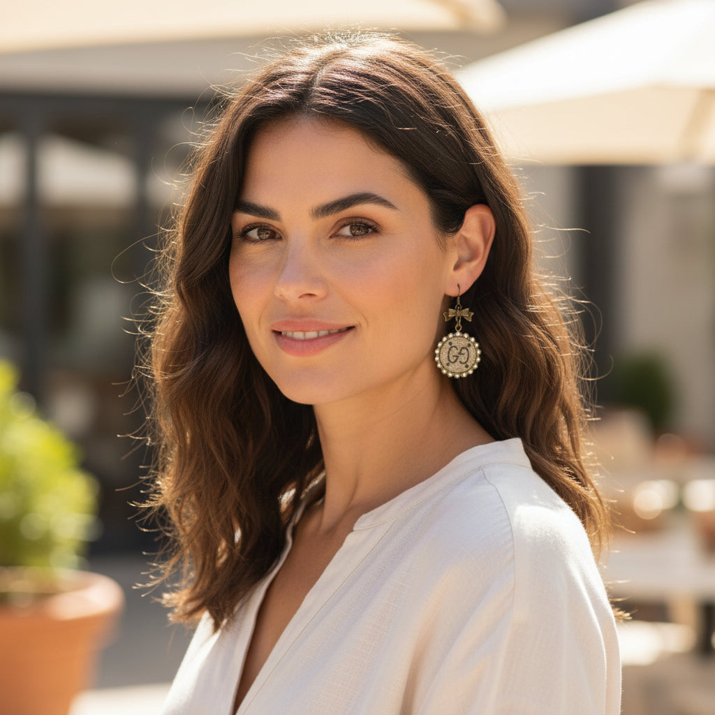 Bow Top Rhinestone Medallion Drop Earrings