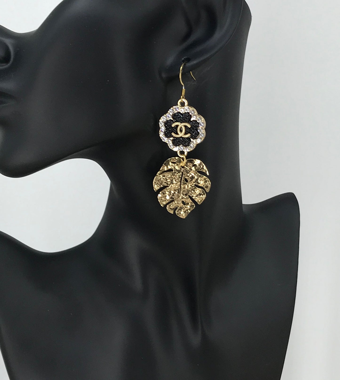 Pave Bloom Monstera Leaf Drop Earrings