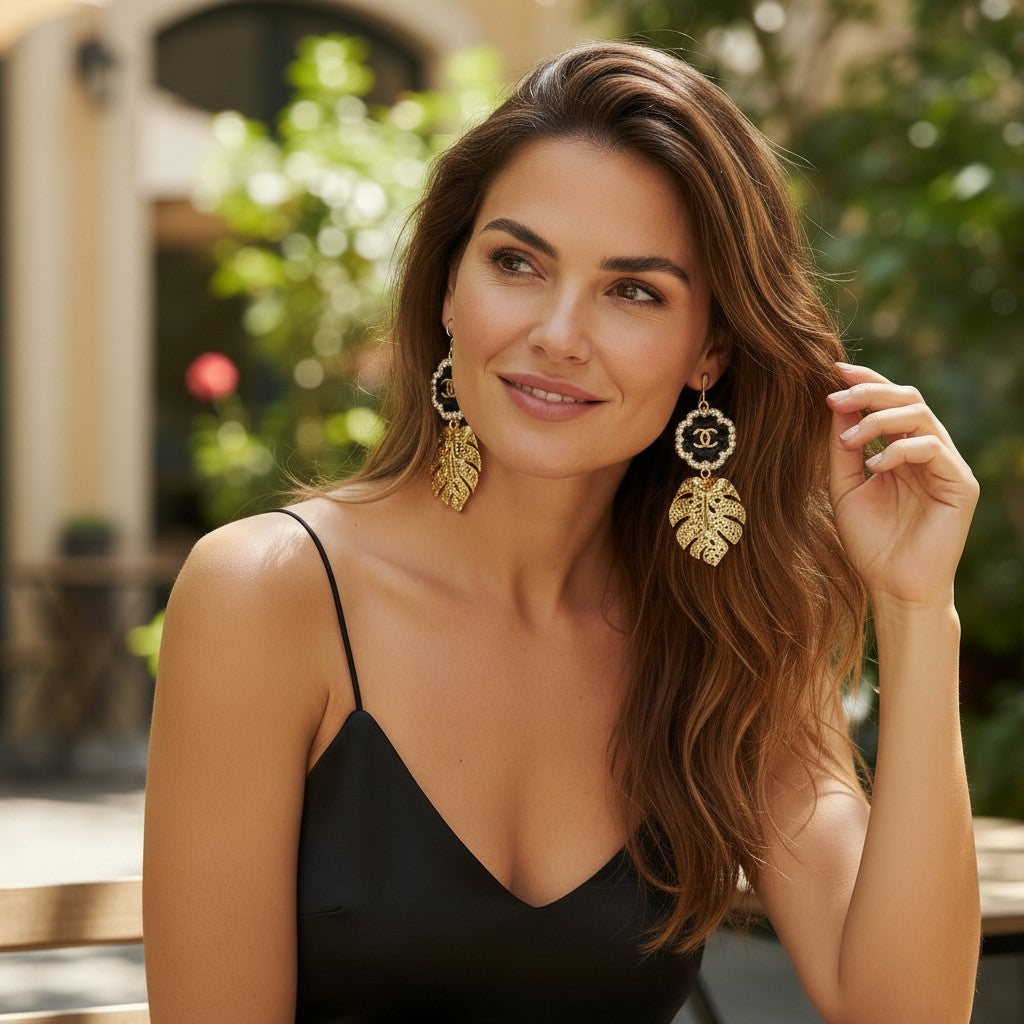 Pave Bloom Monstera Leaf Drop Earrings
