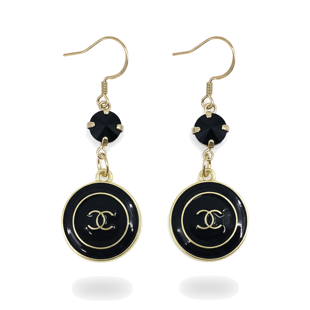 Jet Crystal Noir Signature Disc Drop Earrings