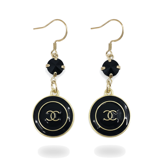 Jet Crystal Noir Signature Disc Drop Earrings