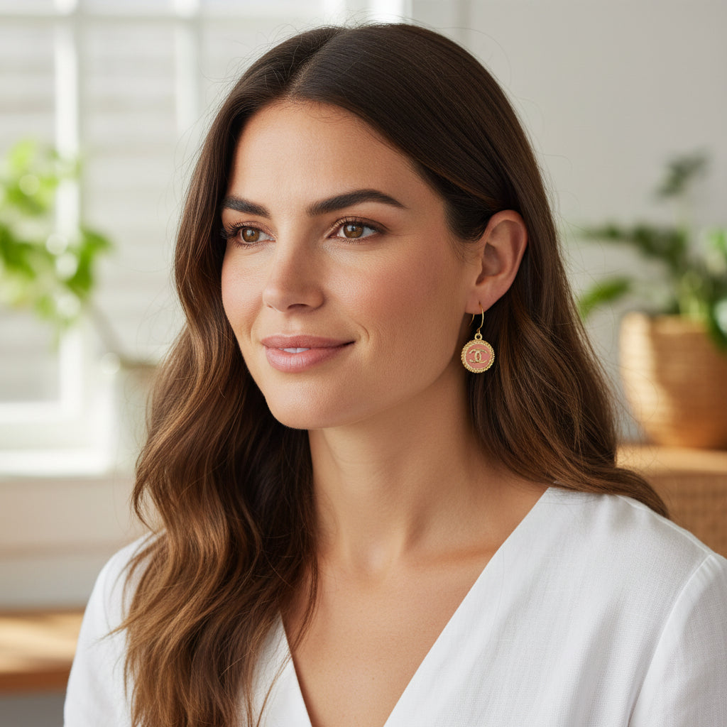Signature Button Charm Drop Earrings