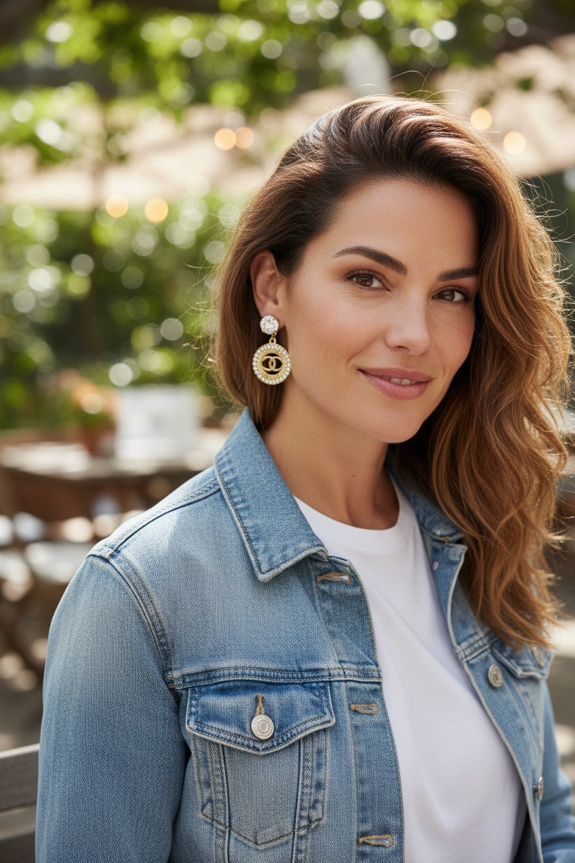 Crystal Top Pave Sunburst Charm Drop Earrings