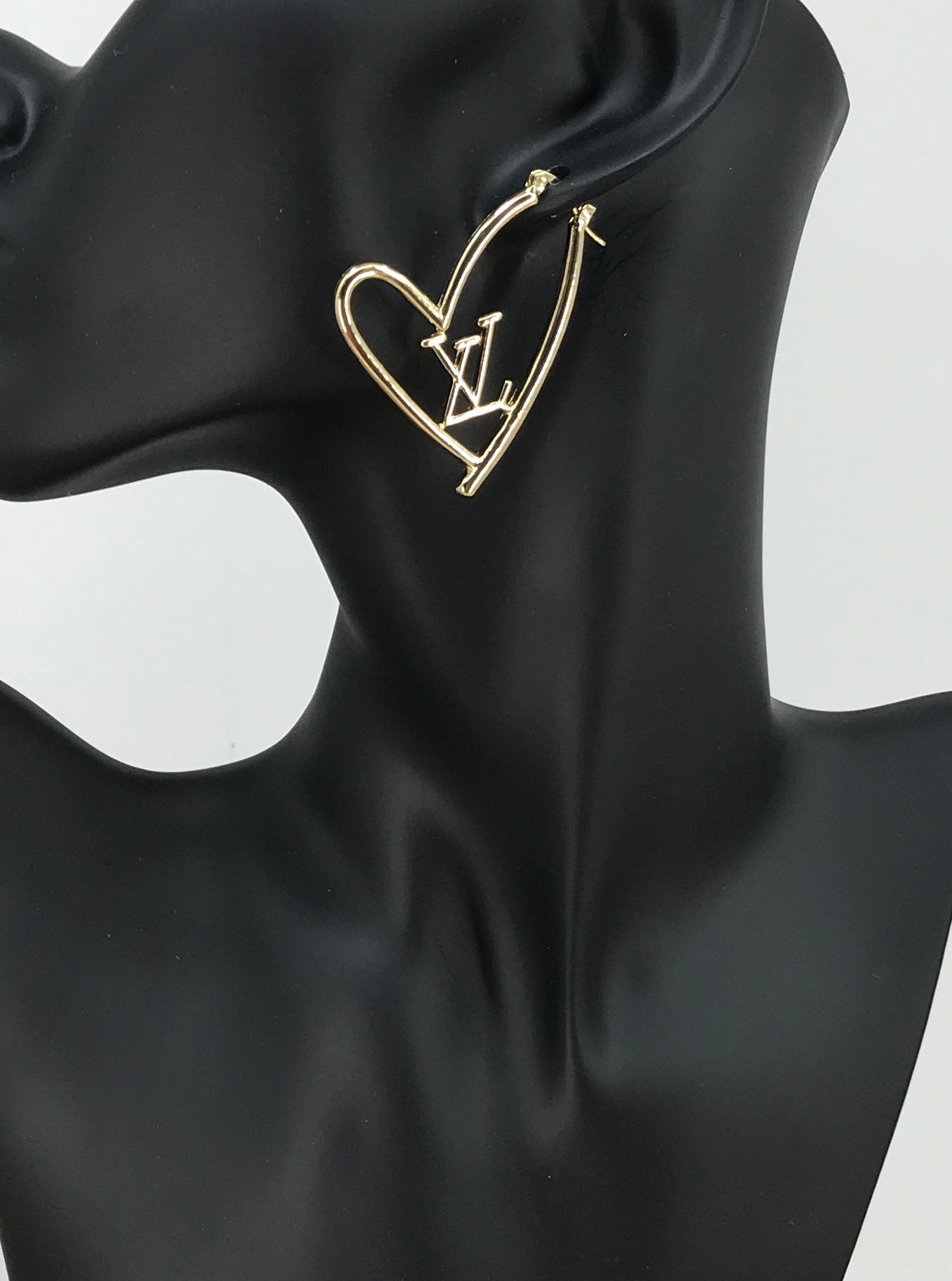 Golden Monogram Heart Hoops