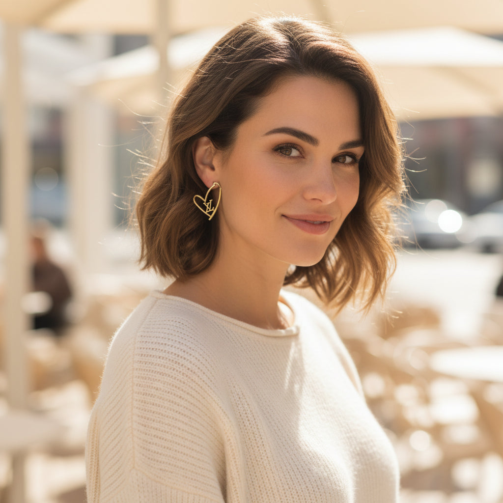 Golden Monogram Heart Hoops