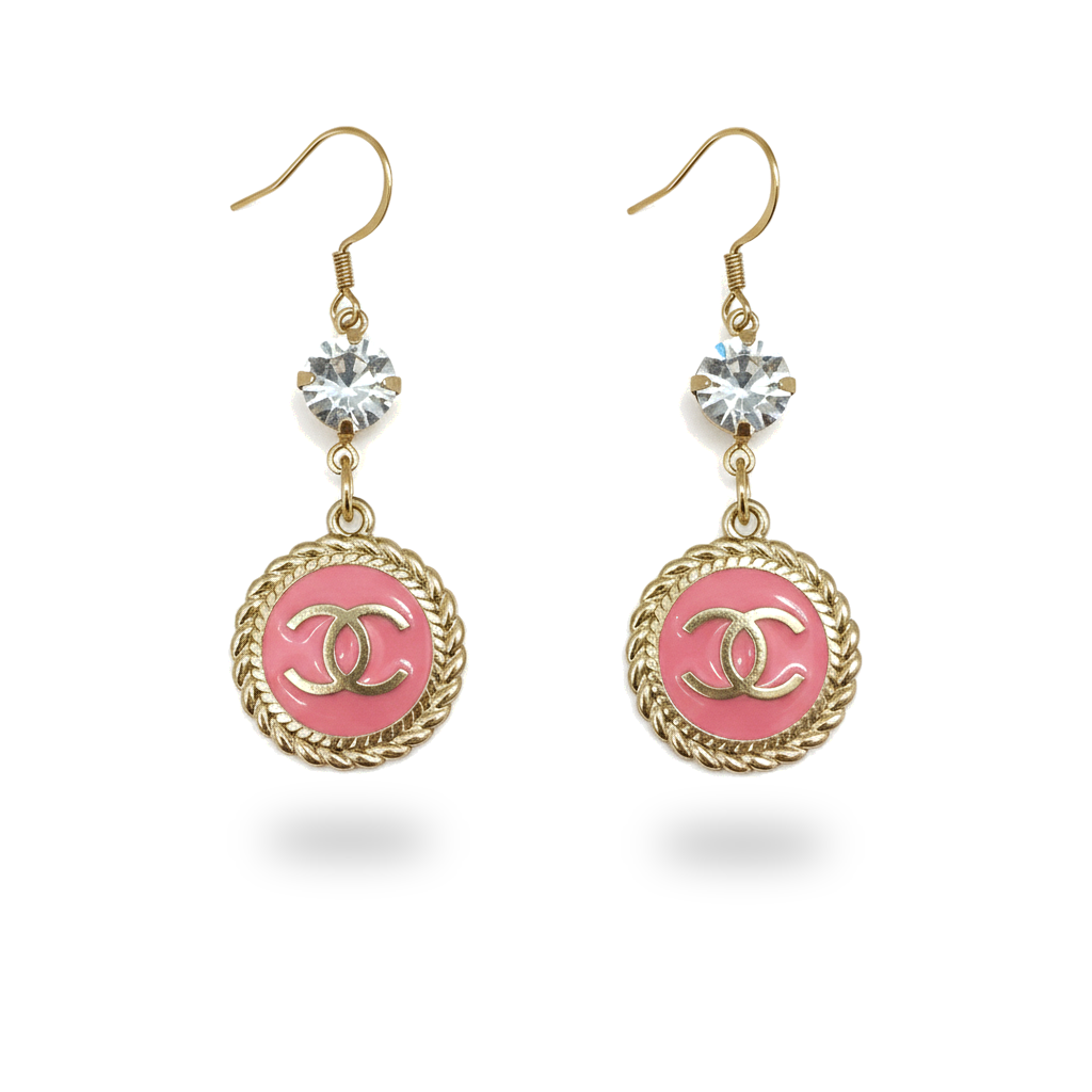 Crystal Top Blush Signature Charm Drop Earrings