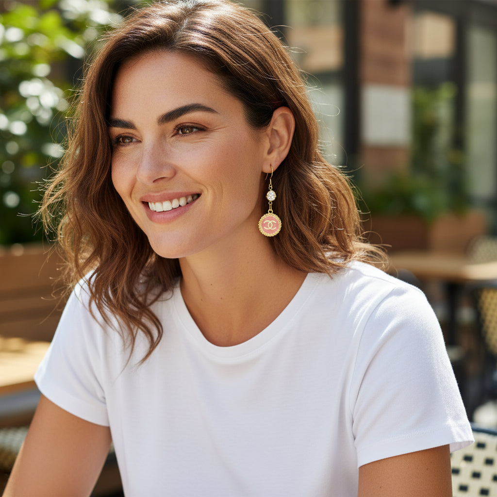 Crystal Top Blush Signature Charm Drop Earrings